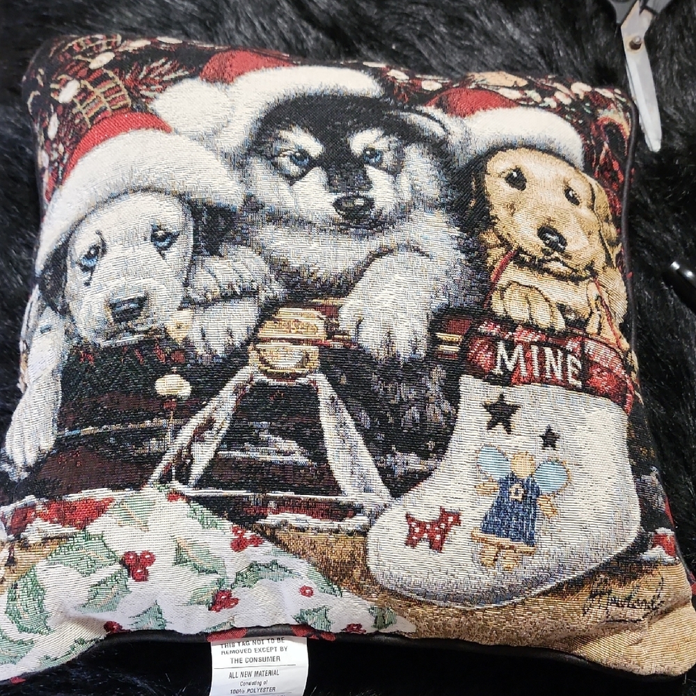 Festive Dog Pillow with Santa Hats. Like NEW.